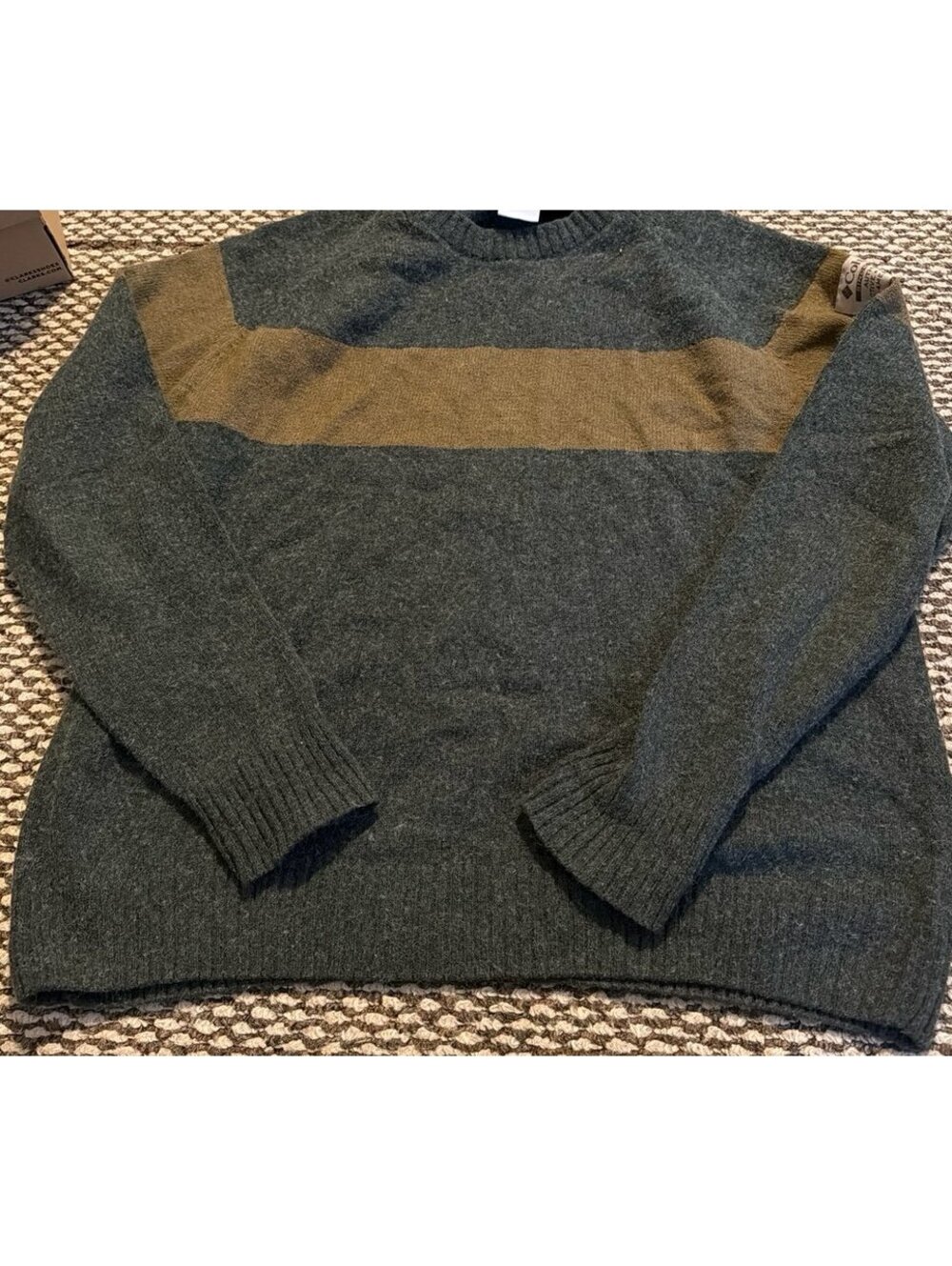 Columbia Mens Active Outdoor American L Wool Green Pullover Sweater Stripe